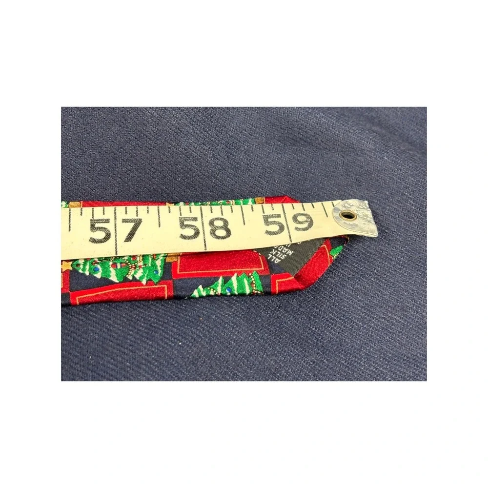 Holiday Traditions Hallmark Christmas Tree Necktie Mens Red Silk Novelty Tie
